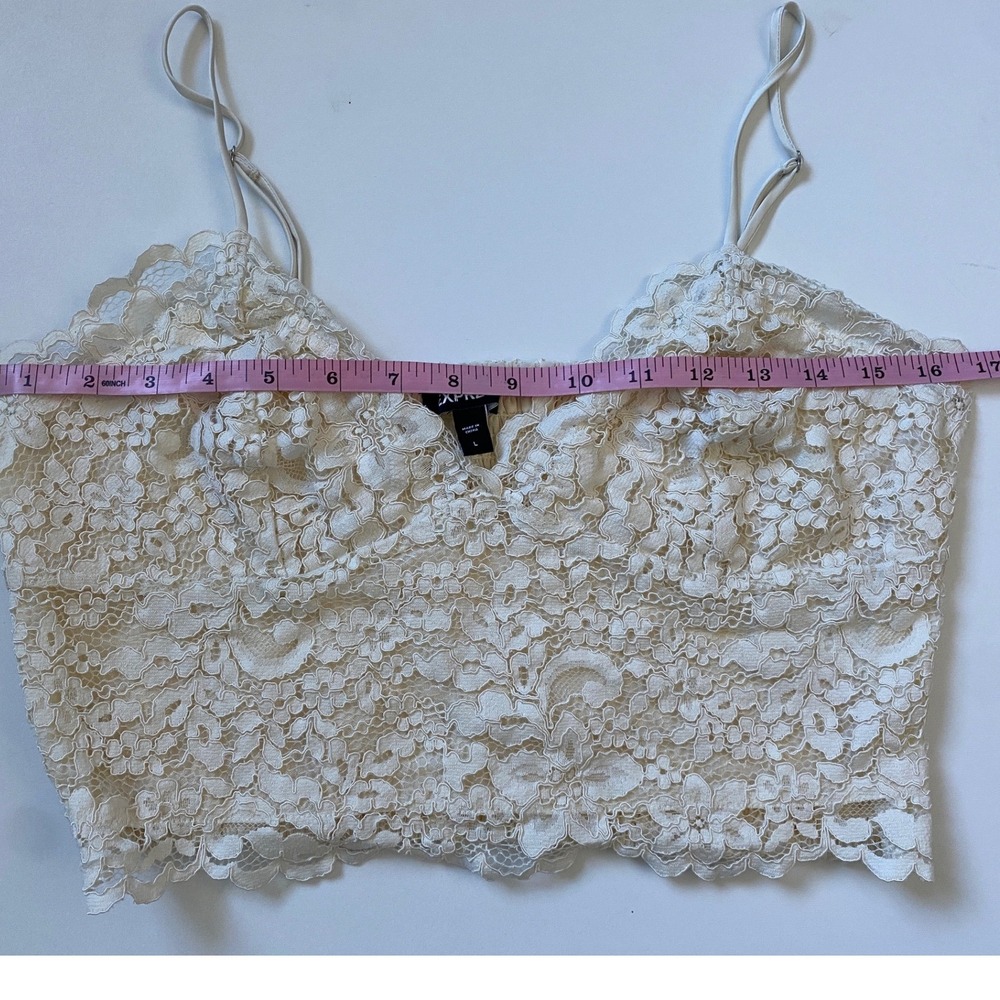 Express Womens Cream Floral Lace Smocked Back Cropped Cami Top Large 00863780 - Picture 6 of 11